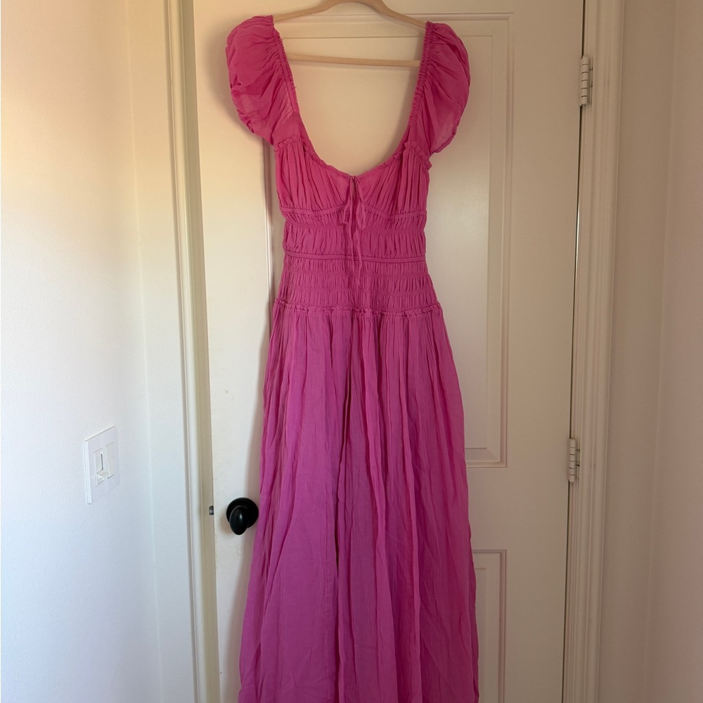 Free People Fuchsia Puff Sleeve Maxi Dress